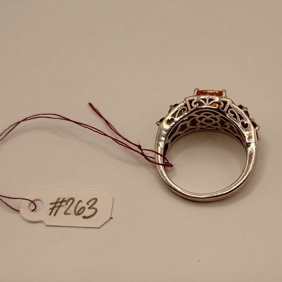 Sterling Silver Ring With Orange, Purple and Colorless Gemstones Size 7 - Picture 3 of 7